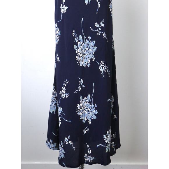Vintage 1990s Size 4 Rayon Slinky Maxi Dress Navy Blue Floral Print - Picture 5 of 10